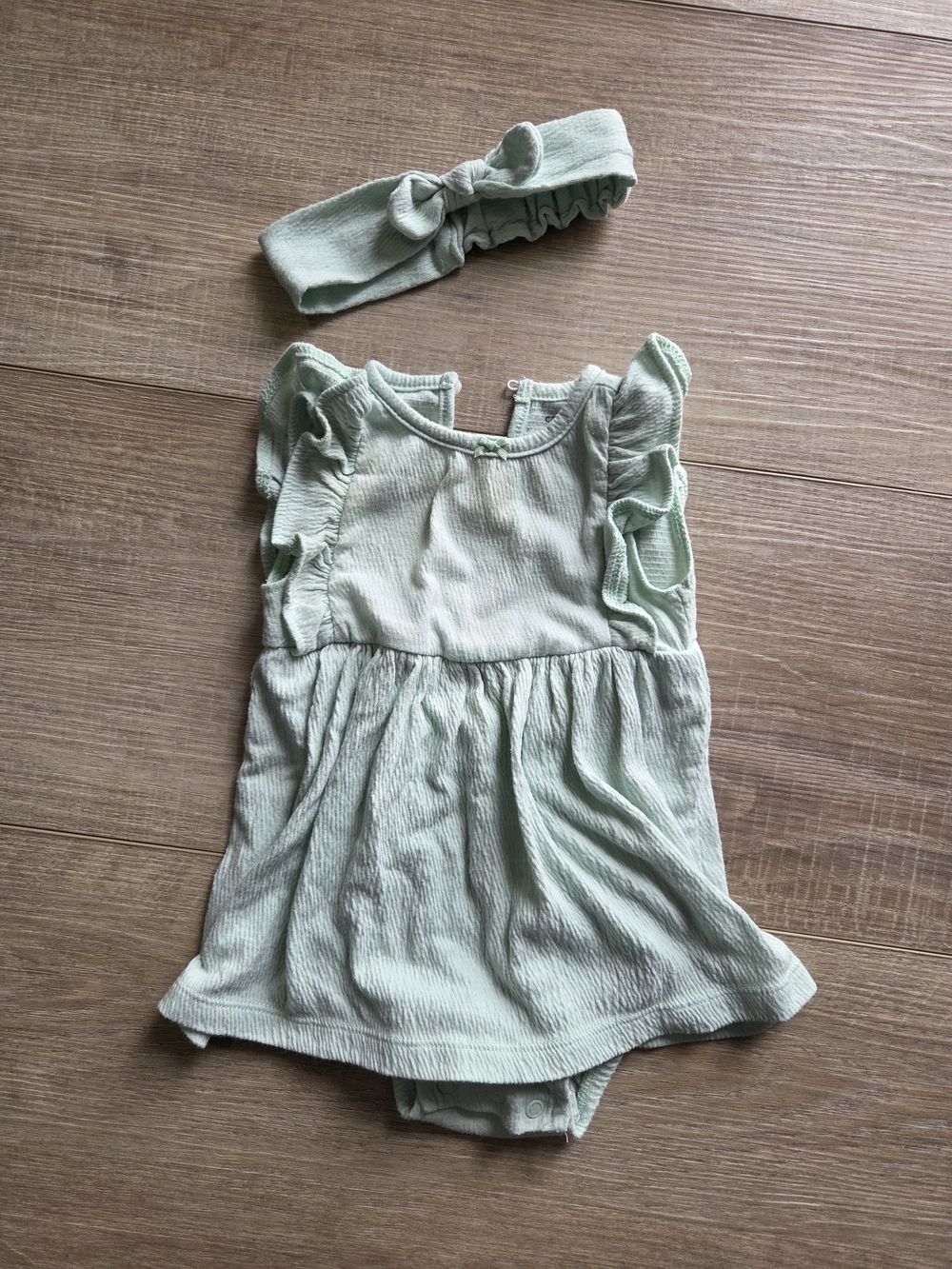 Carter's Light Sage Green Ruffle Sleeve Dress with Headband